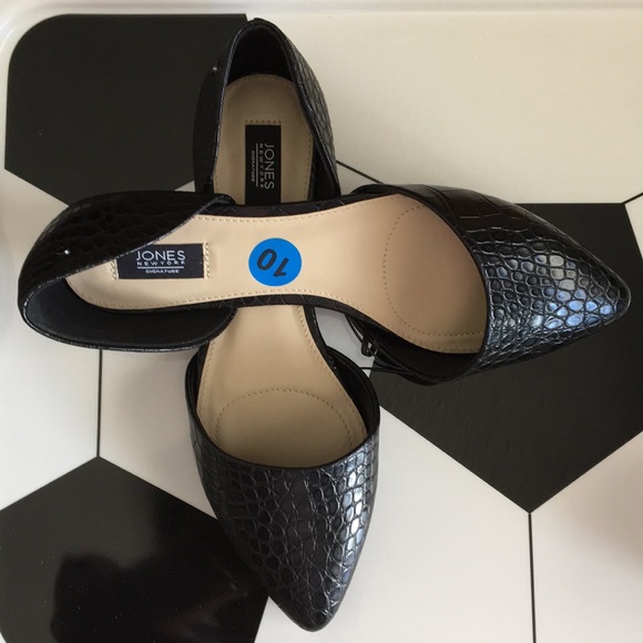 New Jones NY Black Reptile Look D'orsay Flats - Picture 2 of 2